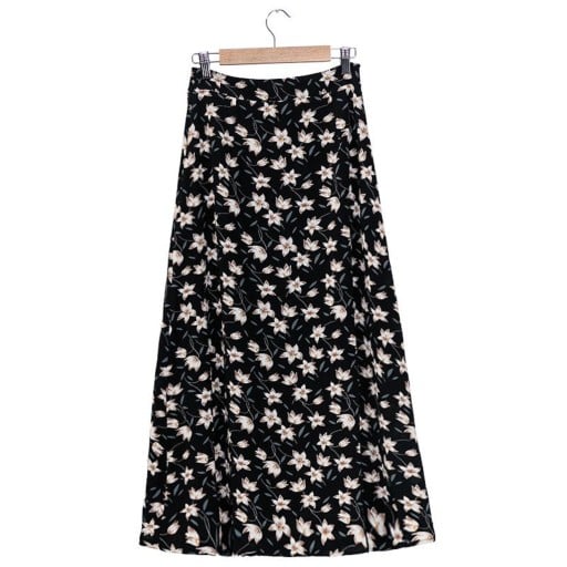 Jupe longue pour femme en A avec motif Taille lisse Avec doublure Coupe fluide Tissu en polyester légèrement structuré