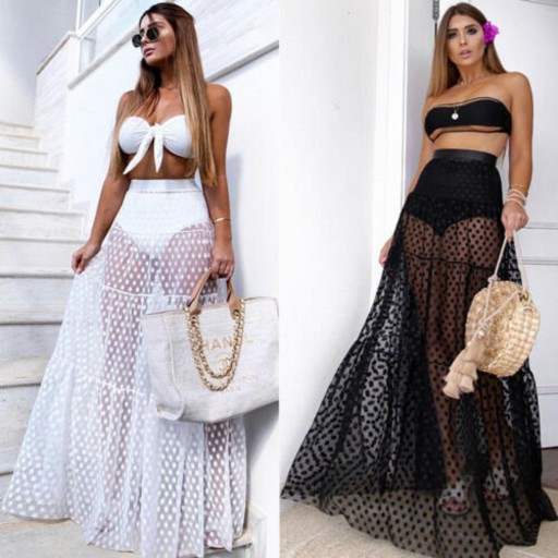 Jupe longue transparente à pois pour femmes