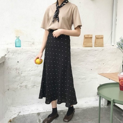 Jupe midi à pois pour femme avec taille haute