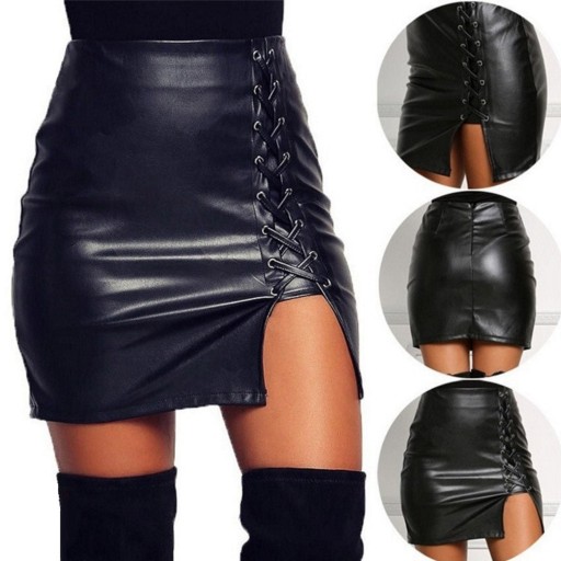 Jupe mini en cuir pour femme avec lacets