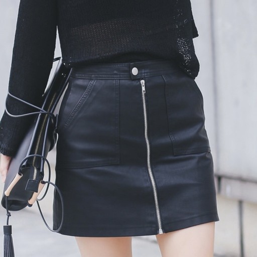Jupe mini en cuir pour femme avec zip G9