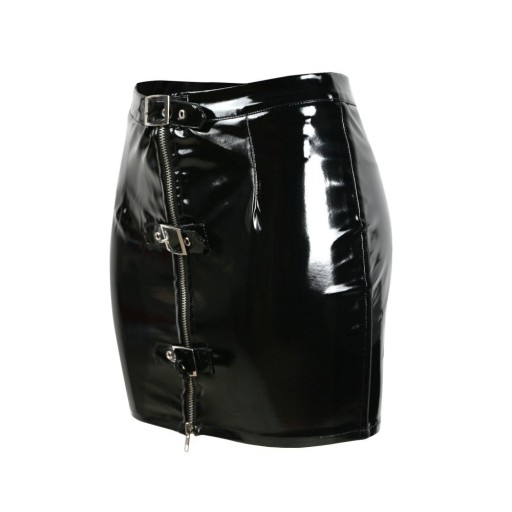 Jupe mini en cuir pour femmes avec ceintures et zip