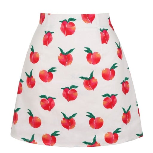 Jupe mini femme avec impression intégrale Coupe évasée Fermeture éclair Coton avec spandex Motifs colorés de fruits et de monde marin