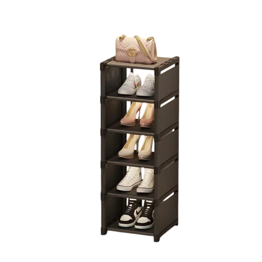 Justerbar skoopbevaring i flere lag Praktisk stativ med hylder for at spare plads Moderne design Mål 107x27x26 cm