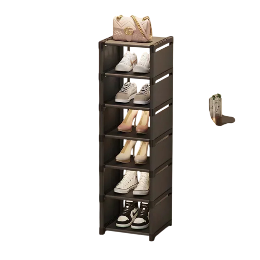 Justerbar skoopbevaring i flere lag Praktisk stativ med hylder for at spare plads Moderne design Mål 107x27x26 cm