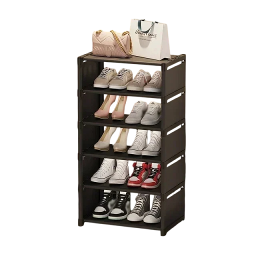 Justerbar skoopbevaring i flere lag Praktisk stativ med hylder for at spare plads Moderne design Mål 90x42x26 cm