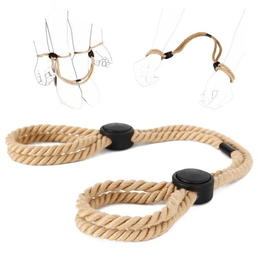 Jutový BDSM provaz se dvěma očky a systémem utahování, ideální pro bondage a omezení pohybu, přírodní materiál, Diskrétní balení