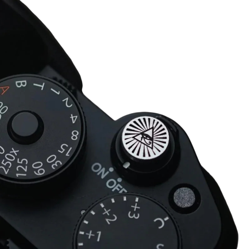 K metaltrykknap 1,5 cm Rund sølv med trekant og øje til Sony A7C2 Fujifilm XT50 X100VI Xhalf XM5 XE4 Nikon ZF Leica