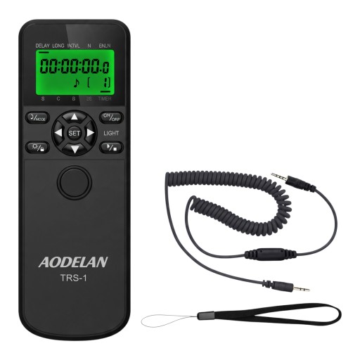 Kabel-Fernbedienung mit Timer AODELAN TRS-1 P6 für Panasonic 15,5 x 4 x 2 cm Beleuchtetes Display Schwarz Für Zeitraffer und Langzeitbelichtung