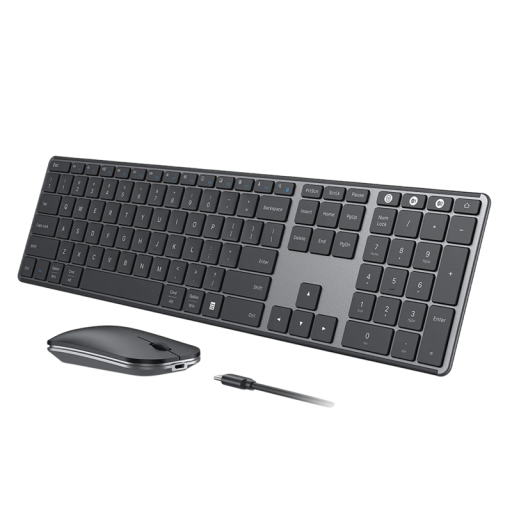 Kabellose Bluetooth Tastatur und Maus Seenda wiederaufladbar Aluminium USB schwarz-graues Set für Büro Laptop PC Home-Office