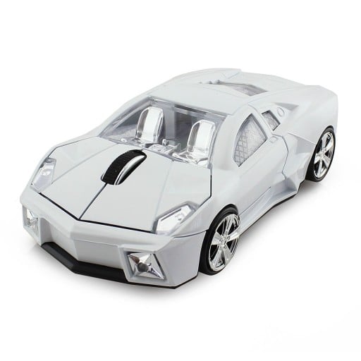 Kabellose Maus in Form eines Sportwagens mit transparenten Fenstern für Computer und Laptop USB 2,4 GHz Auflösung 1600 DPI Maße 116 x 60 x 30