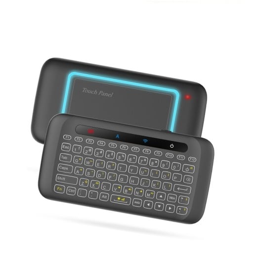 Kabellose Mini-Tastatur mit Touchpad Hintergrundbeleuchtung USB-Empfänger 2,4 GHz IR-Taste Wiederaufladbarer Akku Abmessungen 14,5 x 7,5 x 1,4 cm