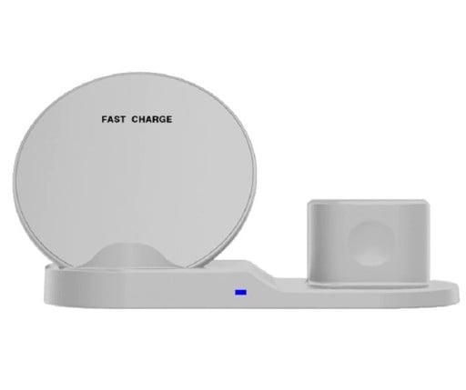 Kabelloses Ladegerät mit Ständer für Telefon und Platz für AirPods und Apple Watch Gesamtleistung 10 W USB-C Anschluss Abmessungen 20,5 x 9,5