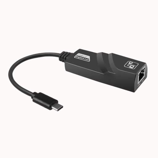 Kabelový LAN převodník Type-C na RJ45 1000Mbps externí Ethernet adaptér síťová karta černé provedení pro notebook PC MacBook