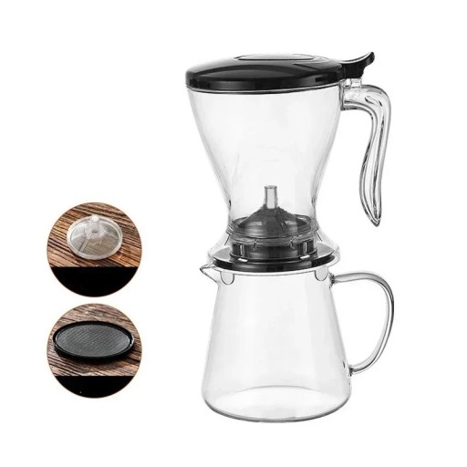 Kaffebryggare med kanna 580 ml + 550 ml PC-filter glas kanna manuell kaffebryggning pour over set