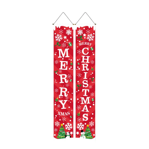 Kaksikko joulubannereita 180 x 30 cm Punaiset ripustettavat koristeet lumimotiivilla ja valkoisella tekstillä Merry Christmas sisäänkäynnille tai seinälle