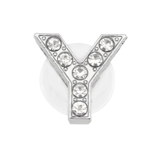 Kamínková ozdoba na crocsy písmeno Y 2,5–3 cm PVC stříbrná dekorace do bot pro personalizaci obuvi a úpravu vzhledu