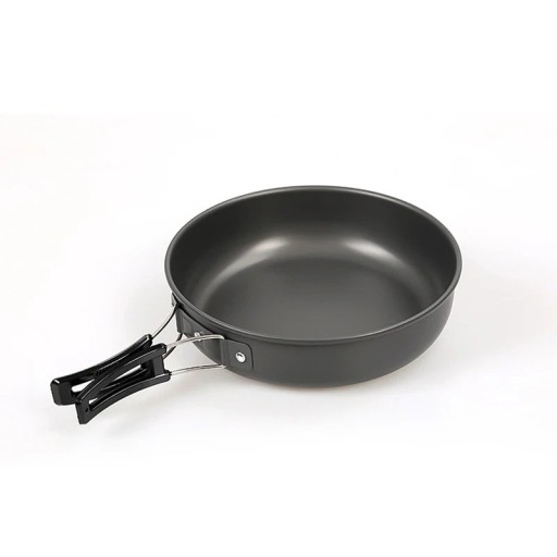 Kampvuurpan en picknickkom Diameter 20 cm Opvouwbare handgreep Aluminium voor efficiënte warmteverdeling Grijs-zwart Voor wandelen en kamperen