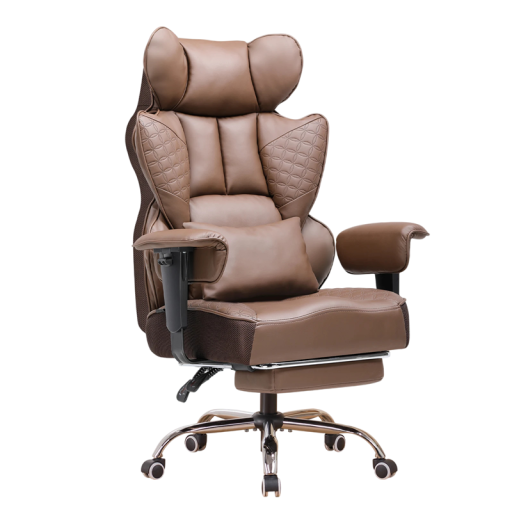 Kancelářská židle ergonomická s bederní opěrkou a podnožkou rozměry 50 x 54 x 135 cm umělá kůže i kov do kanceláře i pracovny na sezení u PC