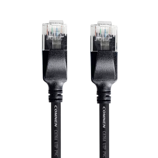 Kancelaryjny kabel LAN Cat6a RJ45 proste złącza 15 cm cienki Slim wykonanie 28AWG PVC czarny do łączenia urządzeń sieciowych