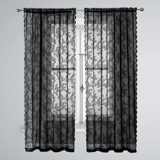 Kanten zwart gordijn Dun transparant gordijn met bloemenpatroon Bloemen transparant gordijn Luchtig decoratief romantisch gordijn 100 x 100 cm