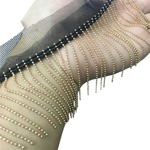 Kantlint met metalen kralenkettingen 6 cm x 91 cm Polyester decoratieve kant voor het naaien en versieren van kleding, kostuums en decoraties