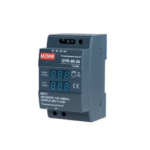 Kapcsolt tápegység DIN sínre AC 100–240V DC 24V 2,5A 60W Kompakt ipari tápegység automatizáláshoz Méretek 5,3 x 9 x 5,5 cm