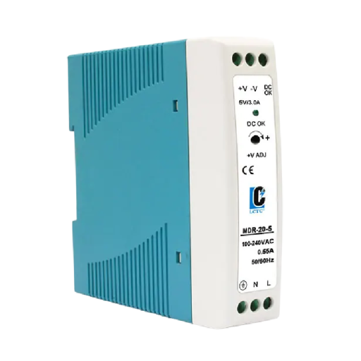 Kapcsolt tápegység DIN sínre AC 100–240V DC 5V 3A 20W 50/60Hz Kompakt modul ipari elosztókhoz 10 x 9 x 2,2 cm