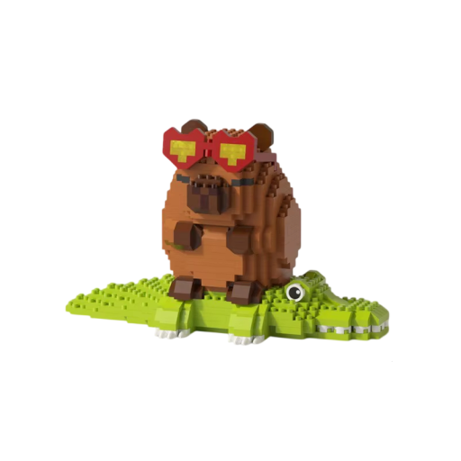 Kapybara com crocodilo 15,6 x 8 x 9,6 cm Mini construção de animais Modelo de tijolos para crianças e adultos Diversão criativa e presente original