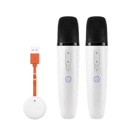 Karaoke mikrofon do auta sada 2 ks s USB přijímačem pro vozy BYD lithiová baterie nabíjení USB-C bílý na zpěv v autě a cesty