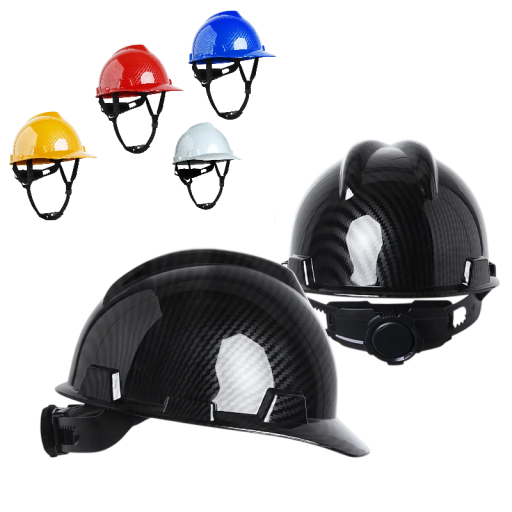 Karbon kinézetű biztonsági sisak Méretek 20 x 14 cm ABS héj Hatpontos felfüggesztés Állítható tekerővel Építkezéshez és iparhoz