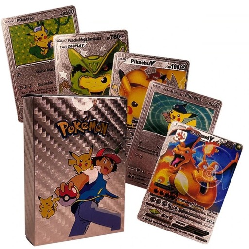 Karty Pokemon z różowego złota Pakiet VMax Błyszczące karty Pokemon Karty kolekcjonerskie Pokemon Zestaw kart do gry w kolorze różowego złota 55 sztuk