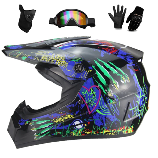 Kask motocyklowy dziecięcy integralny ABS z blendą przeciwsłoneczną system wentylacji maska okulary rękawice 1,2 kg 25x25x36 cm