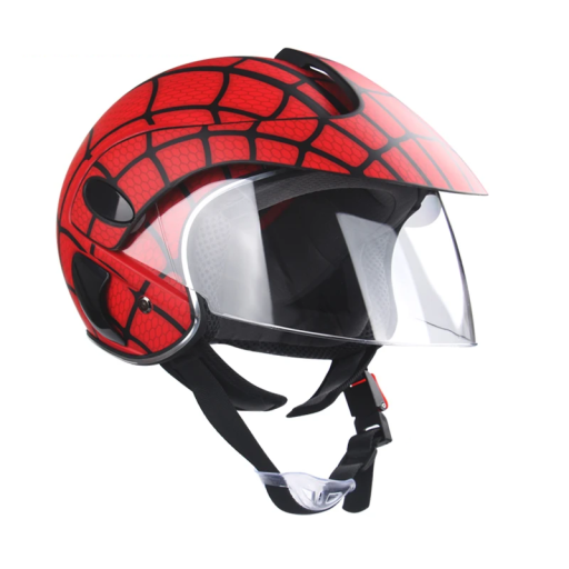 Kask motocyklowy dziecięcy typu flip-up dla dzieci 3-9 lat 48-53 cm Osłona przeciwsłoneczna ABS Czerwony z czarnym wzorem pajęczyny Wyposażenie bezpieczeństwa