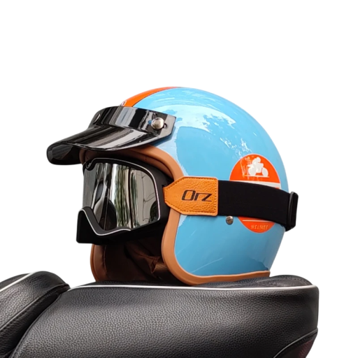 Kask motocyklowy retro z goglami Materiał ABS Kask vintage z logo Ochrona głowy Stylowy sprzęt motocyklowy