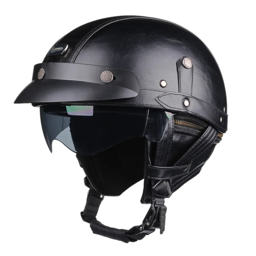 Kask motocyklowy typu flip-up w stylu retro ze zdejmowanym daszkiem Kask ze sztucznej skóry z konstrukcją ABS Wyposażenie motocyklowe zapewniające bezpieczeństwo