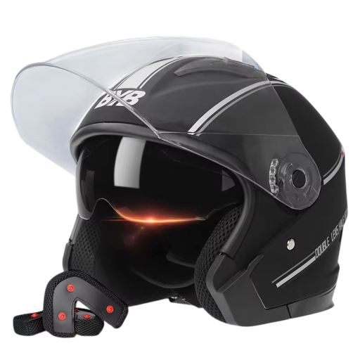 Kask motocyklowy typu flip-up wykonany z ABS z podwójnym daszkiem Zintegrowane osłony przeciwsłoneczne Regulowana wentylacja Obwód głowy 56–62 cm
