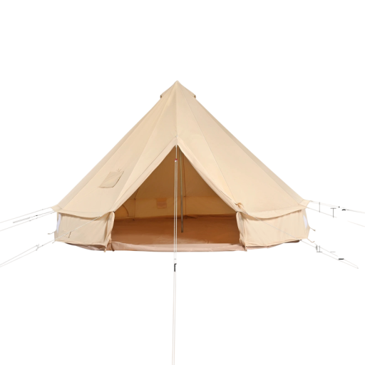 Katoenen camping tent in bell-vorm voor 4 personen 3 x 2 m ademend beige voor kamperen glamping festivals en buitenverblijf