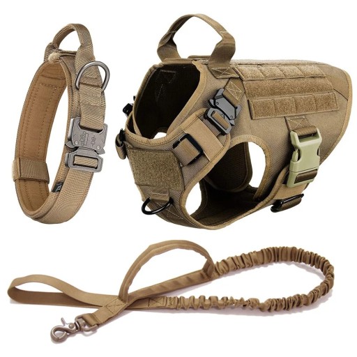 Katonai kutyahám, nyakörv és póráz készlet Tartós, állítható tépőzáras edzőmellény kutyák számára Légáteresztő hám fogantyúval