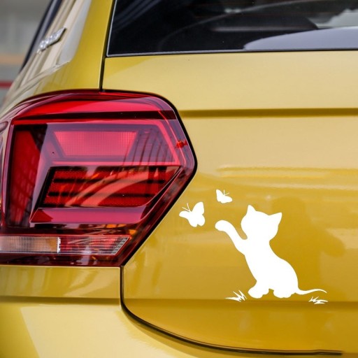 Katt och fjärilar bil klistermärke