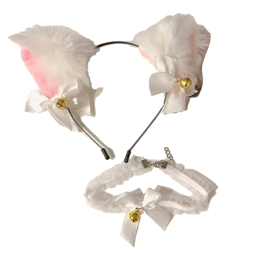 Kattenoren op een hoofdband met een choker Kattenoren met belletjes Pluche kattenoren op een hoofdband Cosplay-accessoire