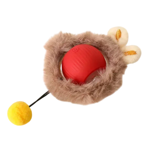 Kattenracebal met pluchen vogelnest. Interactief lichtgevend speelgoed. 4 standen. Siliconenbal. USB-C-oplaadkoord met pompon.