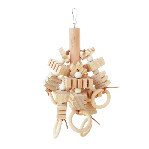Kauwgom speelgoed voor vogels met hangende ringen 14x23 cm natuurlijk hout hangend knaagspeelgoed voor vogels