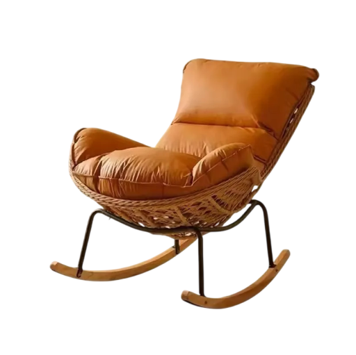 Keinutuoli punottua rattanirakennetta ja oranssia verhoilua, mitat 100 x 95 x 85 cm, olohuoneeseen ja makuuhuoneeseen