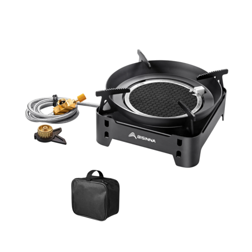 Kempovací plynový varič 3600 W 16 x 16 x 8,5 cm Butanový varič s hadicou 1 m Železný prenosný turistický varič pre kempovanie outdoor