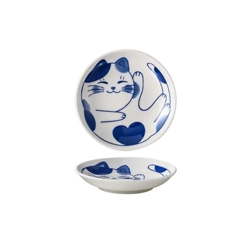 Kerámia csészealj 2 x 10 cm-es vízcsepp alakú japán stílusú sushi tányér szósz gyümölcs desszert rajzfilm minta boldog calico macska