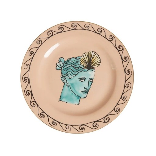 Keramický talířek dekorativní průměr 20,3 cm keramika béžový s motivem postavy s korunou pod šálek a servírování domácnost