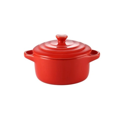 Keramische pot met deksel en handgrepen 230 ml 13 × 7,5 × 9,8 cm compacte container voor het bereiden en serveren van gerechten
