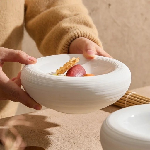Keramisk dyb suppetallerken rund stærk 16,5 cm diameter 7,3 cm højde keramik hvid skål til suppe og servering