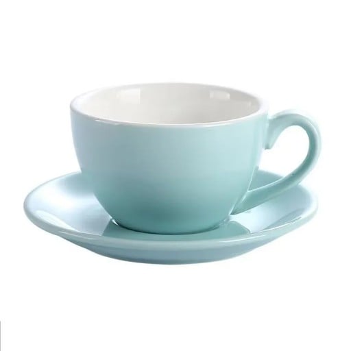 Keramisk kop med underkop 220 ml kompakte mål 9,7 × 9,3 cm diameter på underkop 14,5 cm til kaffe og espresso